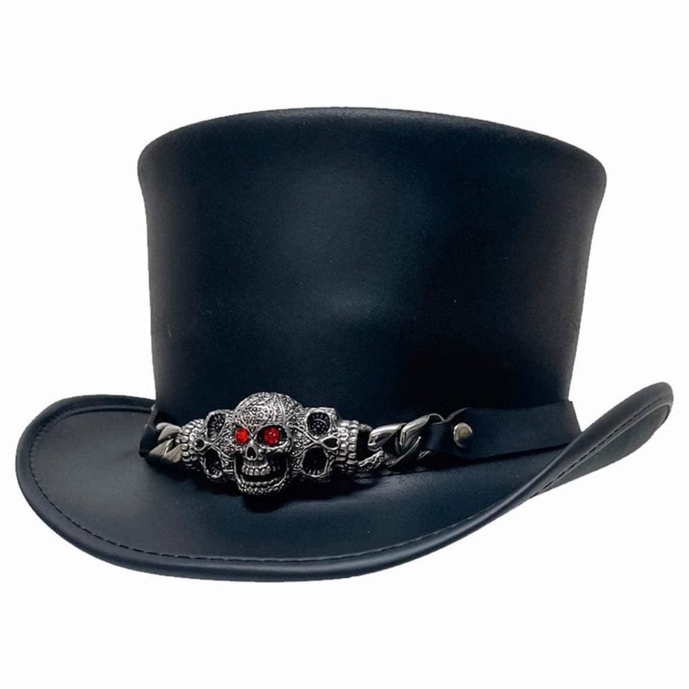Leather Top Hat Skull One Sexy Biker Chic Size Small Made In USA Rocker